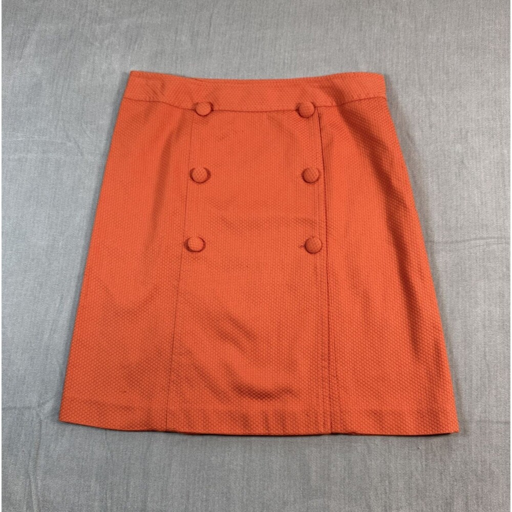 Talbots Orange Textured Pencil Skirt Size 12 Button Classic Office Preppy Chic